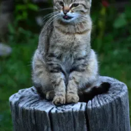 Smiling cat sitting on a stump