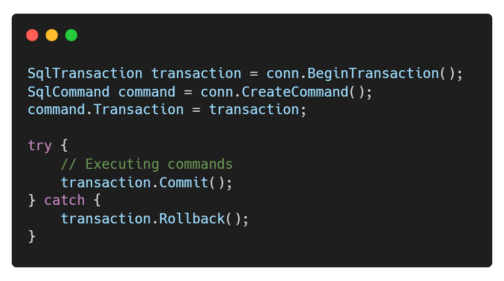 How are transactions processed in ADO.NET?
